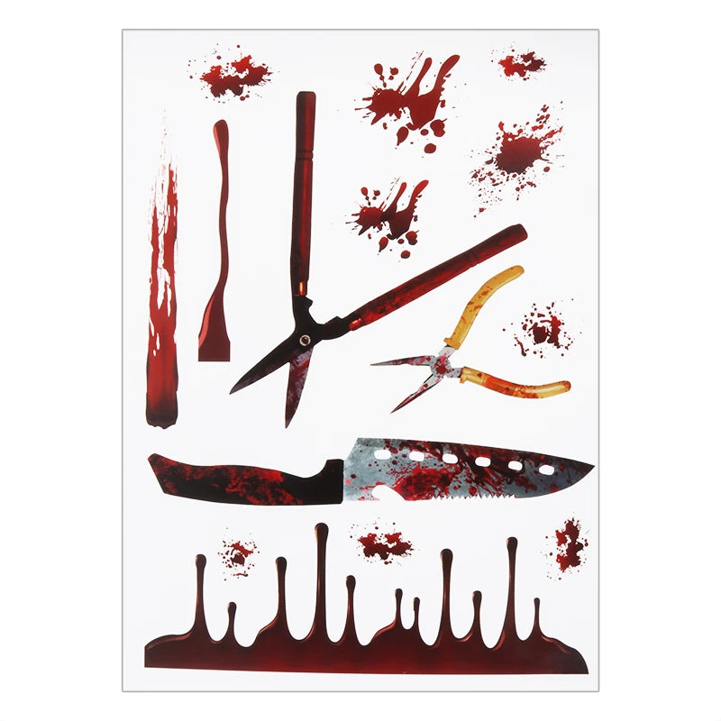 Halloween Decoration Horror Bloodstain Wall Sticker Handprint Footprint Blood Skull Window Sticker Halloween Party Horror Sticke