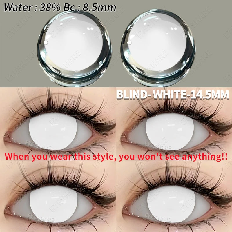 EYESHARE 1Pair Colored Contact Lenses for Eyes White Lenses Cosplay Contact Lenses Crazy Lenses Halloween Eyes Lens Black Lenses