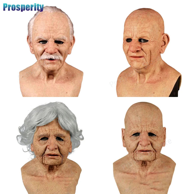Elderly Woman Man Mask Wrinkle Full For Head Mask Grandpa/Grandma s