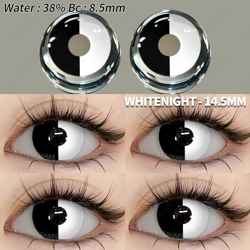 EYESHARE 1Pair Colored Contact Lenses for Eyes White Lenses Cosplay Contact Lenses Crazy Lenses Halloween Eyes Lens Black Lenses