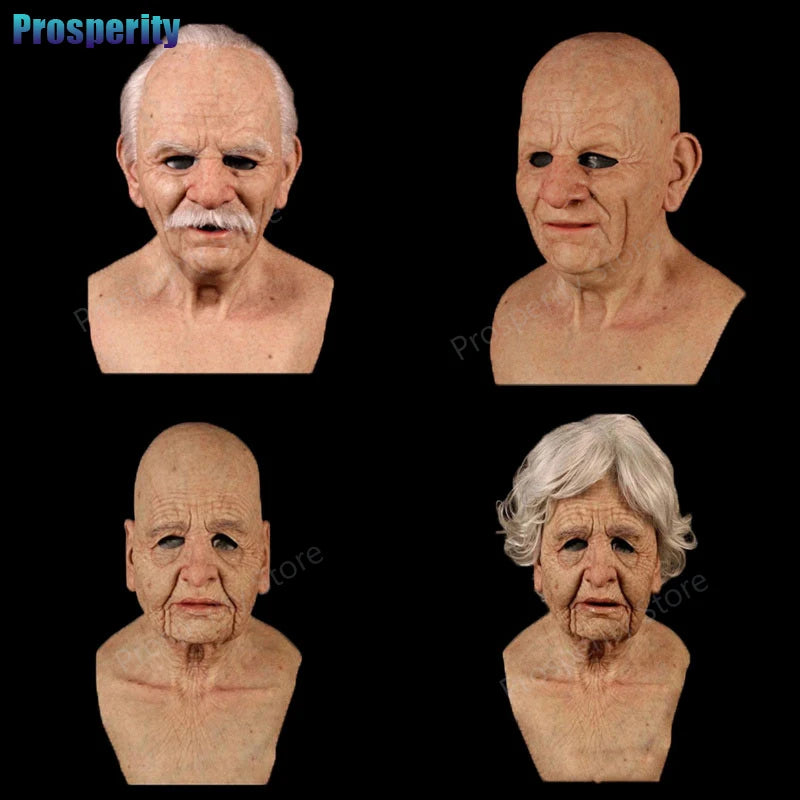 Elderly Woman Man Mask Wrinkle Full For Head Mask Grandpa/Grandma s