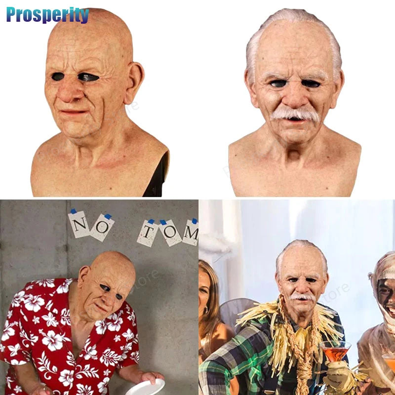 Elderly Woman Man Mask Wrinkle Full For Head Mask Grandpa/Grandma s
