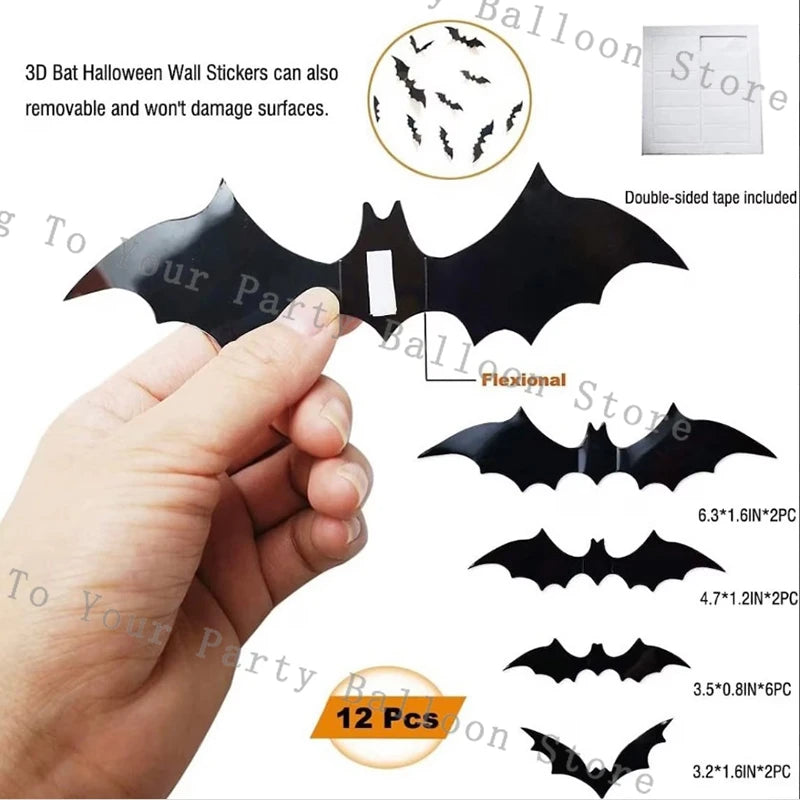 Halloween Bat Balloon Garland Arch Kit Black Orange Balloon 3D Bat Spider Sticker Eye Pumpkin Halloween Party Decoration Supplies