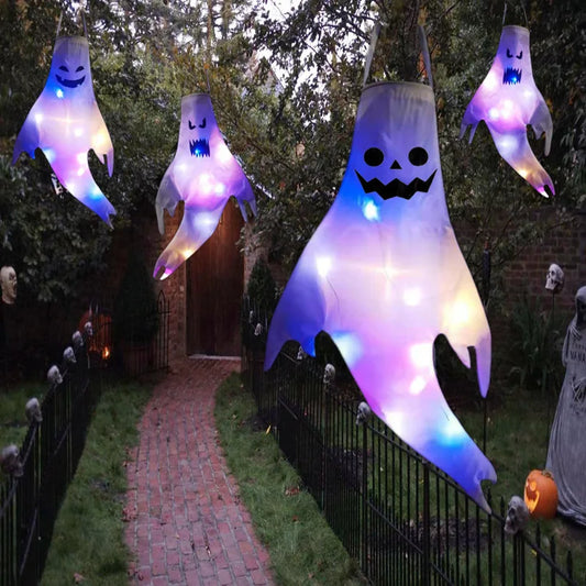 Halloween LED Large Outdoor Hanging Ghost Lights Halloween Party Decoration DIY Emoticons  Glow Ghost Lights Horror Props Bar