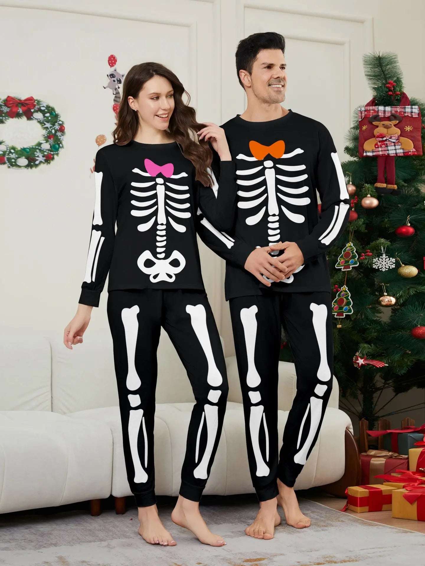 Happy Halloween Family Matching Outfits Skeleton Print Parent-child