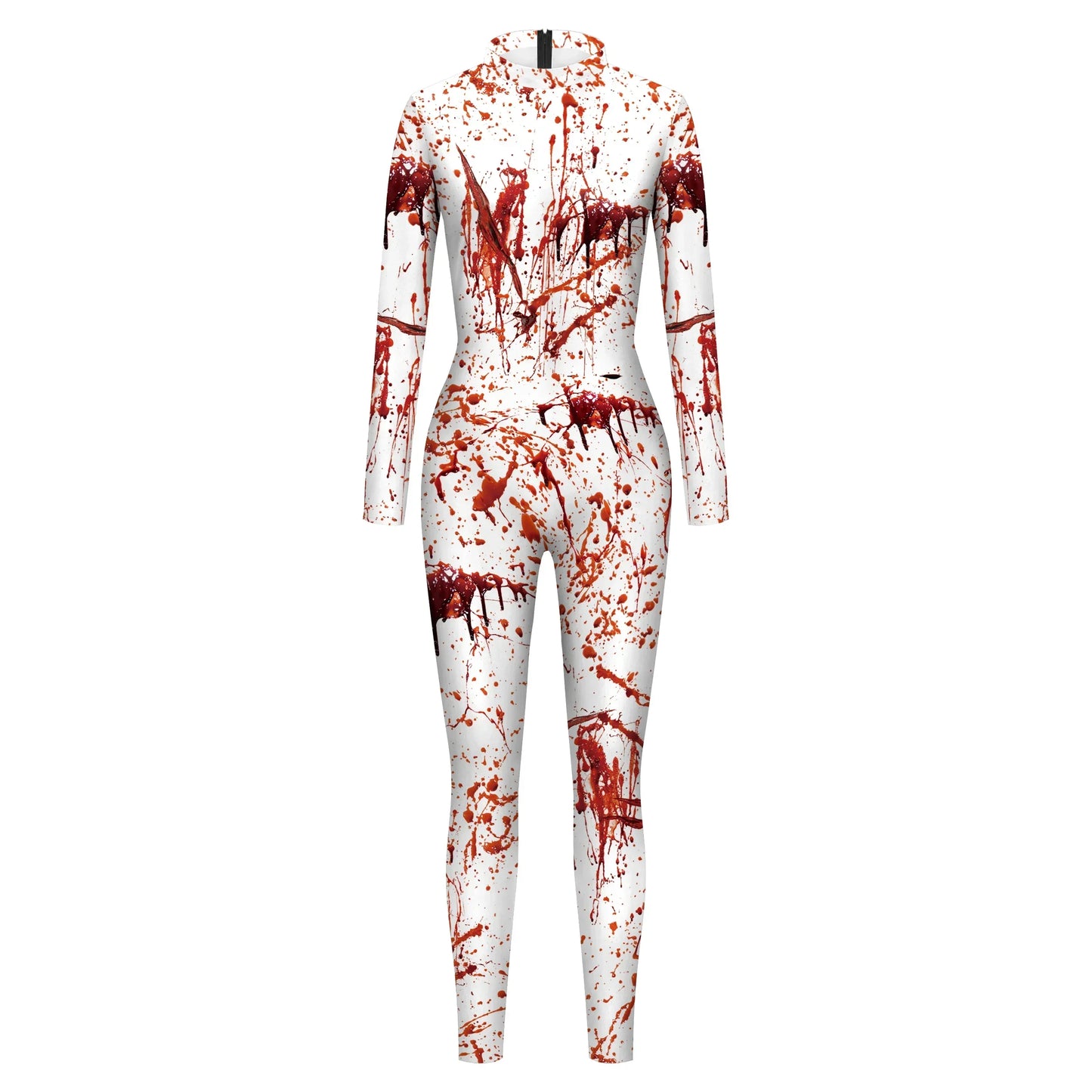 Halloween Cosplay Costumes Women Jumpsuit  Adult Scary Blood Scar 3D Print Nurse Uniform Sexy Slim Terror Party Bodysuit Zenti