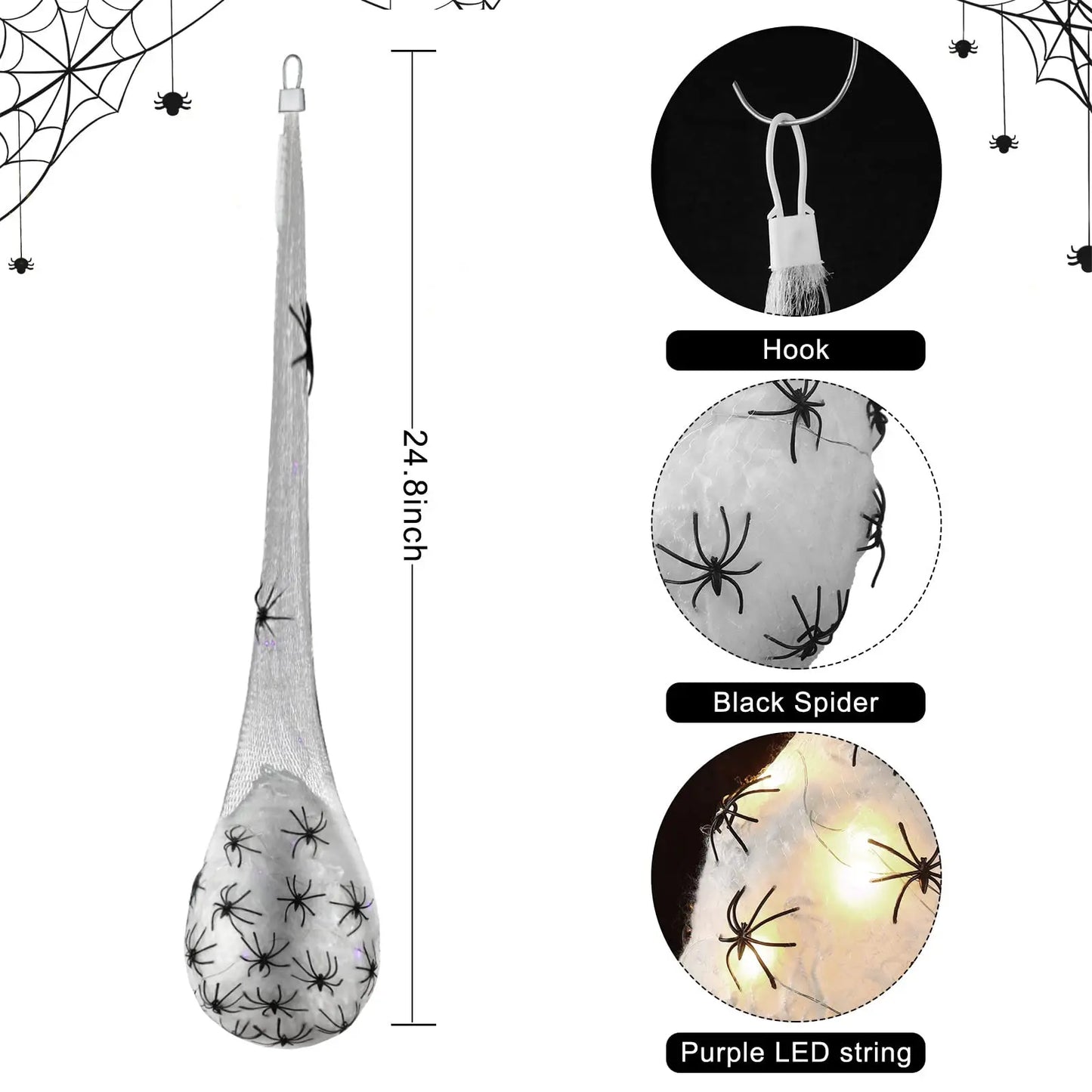 Halloween Hanging Spider Egg Sacs with Lights, Realistic Spiders Haunted House Props for Indoor Outdoor Halloween Party Decor