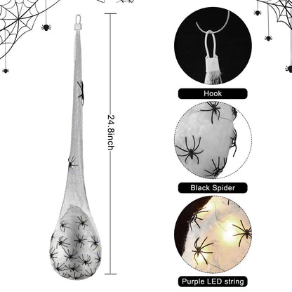 Halloween Hanging Spider Egg Sacs with Lights, Realistic Spiders Haunted House Props for Indoor Outdoor Halloween Party Decor