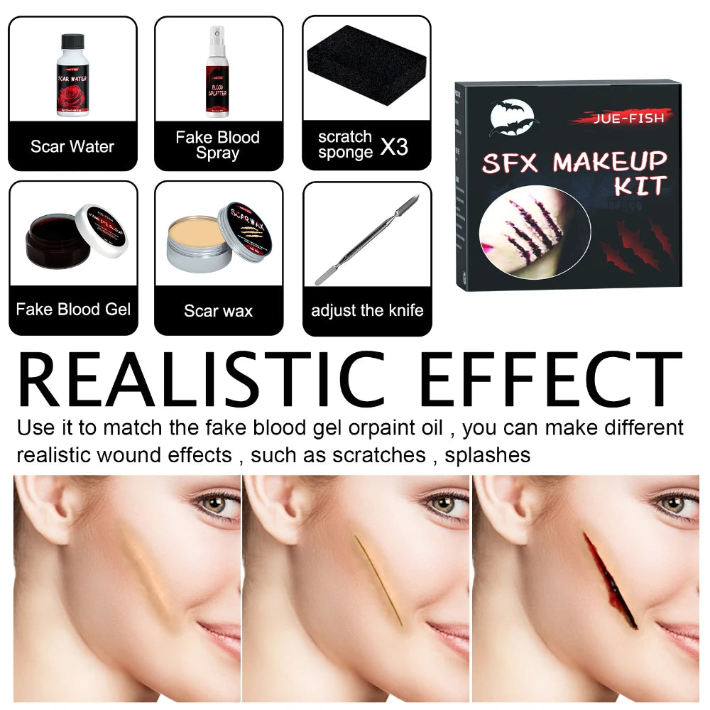 Halloween Face Painting Set Makeup Bag, Special Effects Halloween Horror Cosplay Skin Wax Plasma Scar Painting Makeup Tools