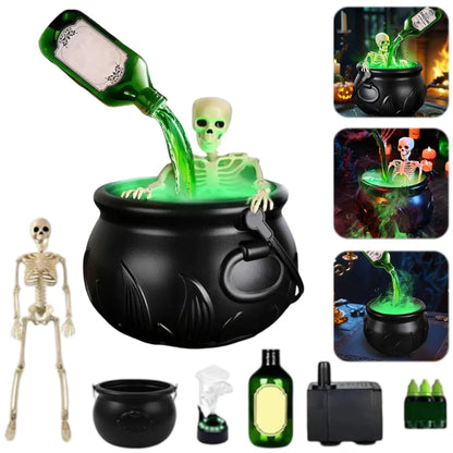 Witch Bowl Spooky Witch Mist Maker Floating Bottle Black Plastic Cauldron & Skeleton  Decor LED
