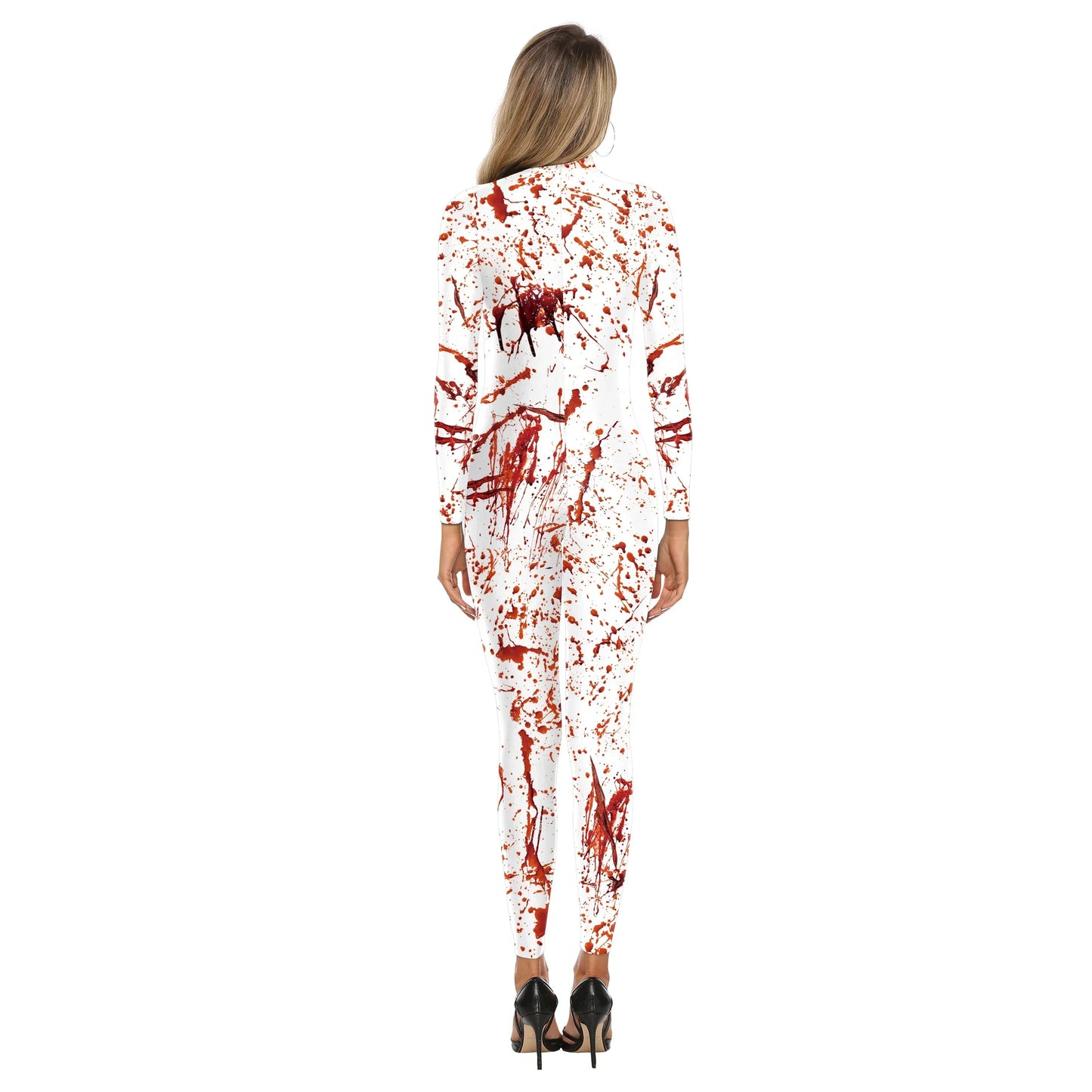 Halloween Cosplay Costumes Women Jumpsuit  Adult Scary Blood Scar 3D Print Nurse Uniform Sexy Slim Terror Party Bodysuit Zenti
