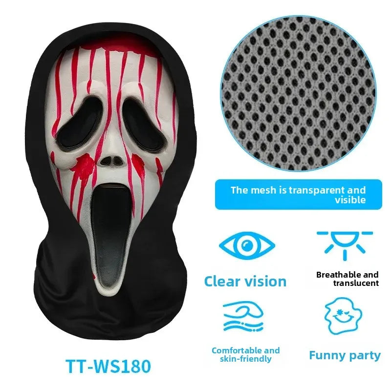 Digital Print Halloween Skeleton Death God Mask Scary Terror Prank Face Covering Mask Home Decoration Party Accessory