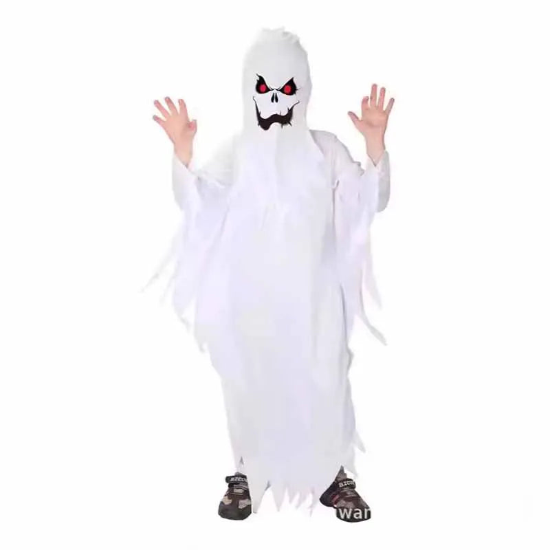 Child Boy Girl Scary White Ghost Halloween Cloak Kids Party Fancy Dress Horror Cape Cosplay Costume Masquerade Carnival Cloak