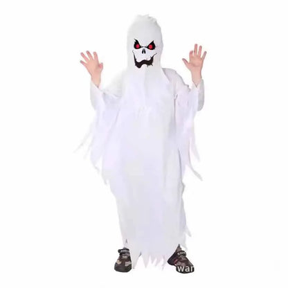 Child Boy Girl Scary White Ghost Halloween Cloak Kids Party Fancy Dress Horror Cape Cosplay Costume Masquerade Carnival Cloak