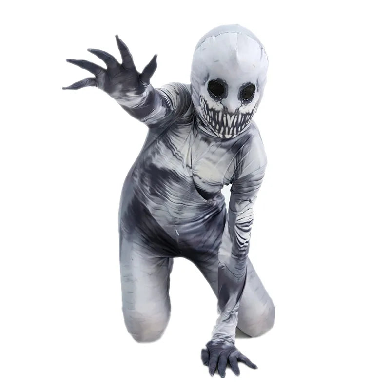 Halloween Ghost Skin Costume, Shadow Demon Bodysuit Costume for Kids Dress Up Party Grim Reaper Costume Scary Skeleton Tights