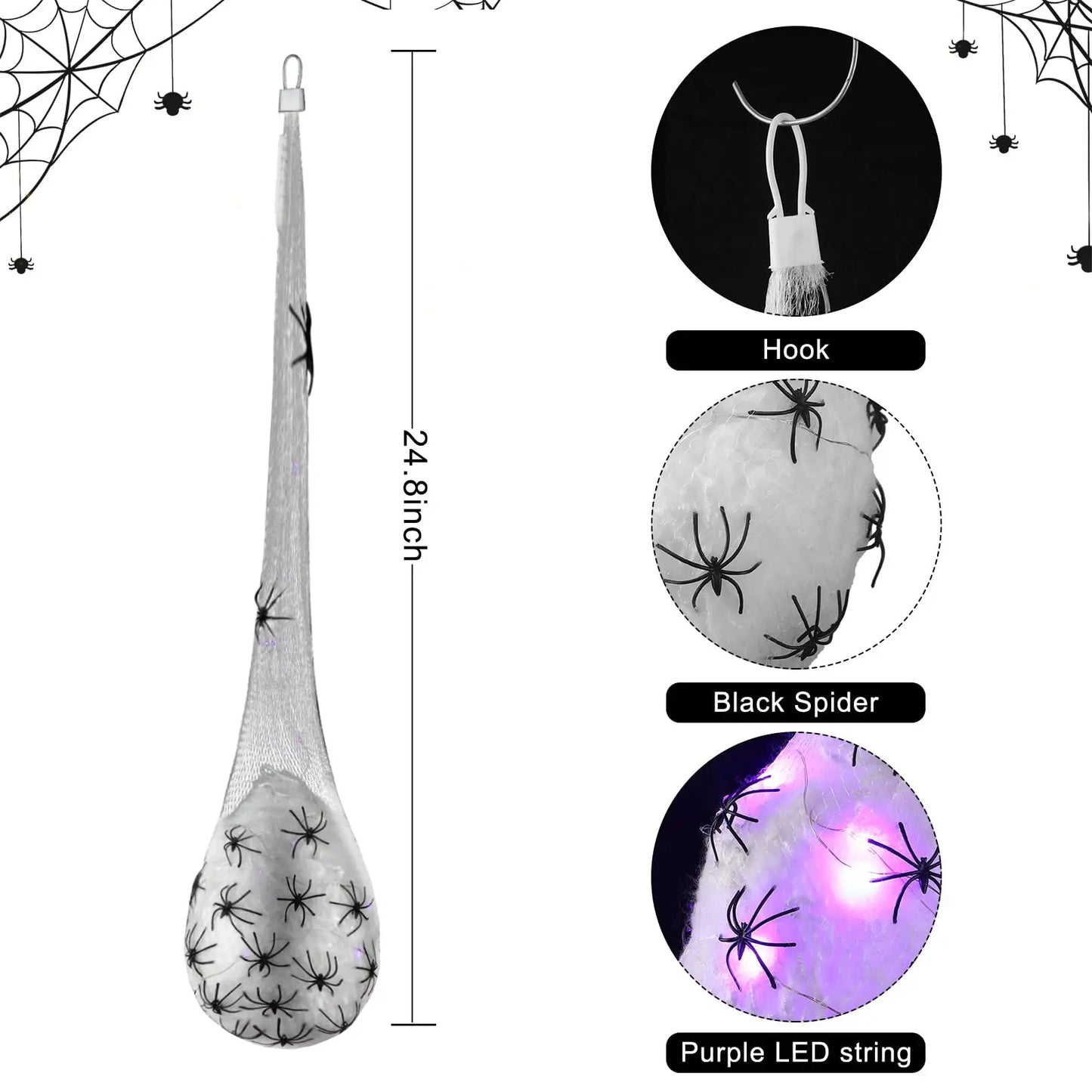 Halloween Hanging Spider Egg Sacs with Lights, Realistic Spiders Haunted House Props for Indoor Outdoor Halloween Party Decor