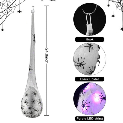 Halloween Hanging Spider Egg Sacs with Lights, Realistic Spiders Haunted House Props for Indoor Outdoor Halloween Party Decor