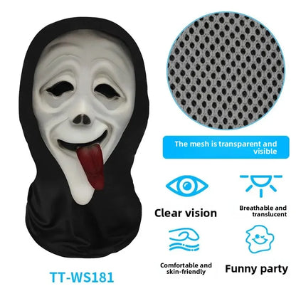 Digital Print Halloween Skeleton Death God Mask Scary Terror Prank Face Covering Mask Home Decoration Party Accessory