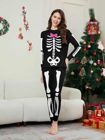 Happy Halloween Family Matching Outfits Skeleton Print Parent-child