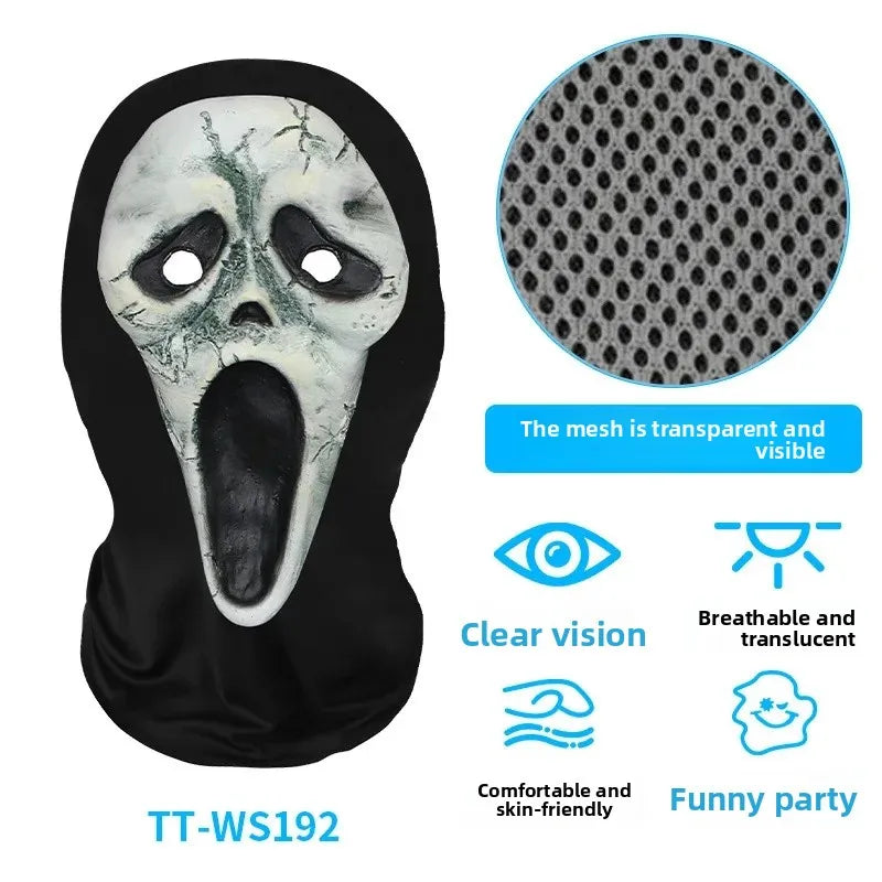 Digital Print Halloween Skeleton Death God Mask Scary Terror Prank Face Covering Mask Home Decoration Party Accessory