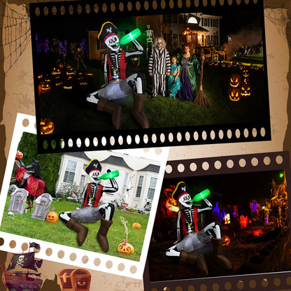 OurWarm Halloween Inflatables  Skeleton Decorations Pirate Skeleton Sitting and Drinking , for Yard, Garden, Cemetery