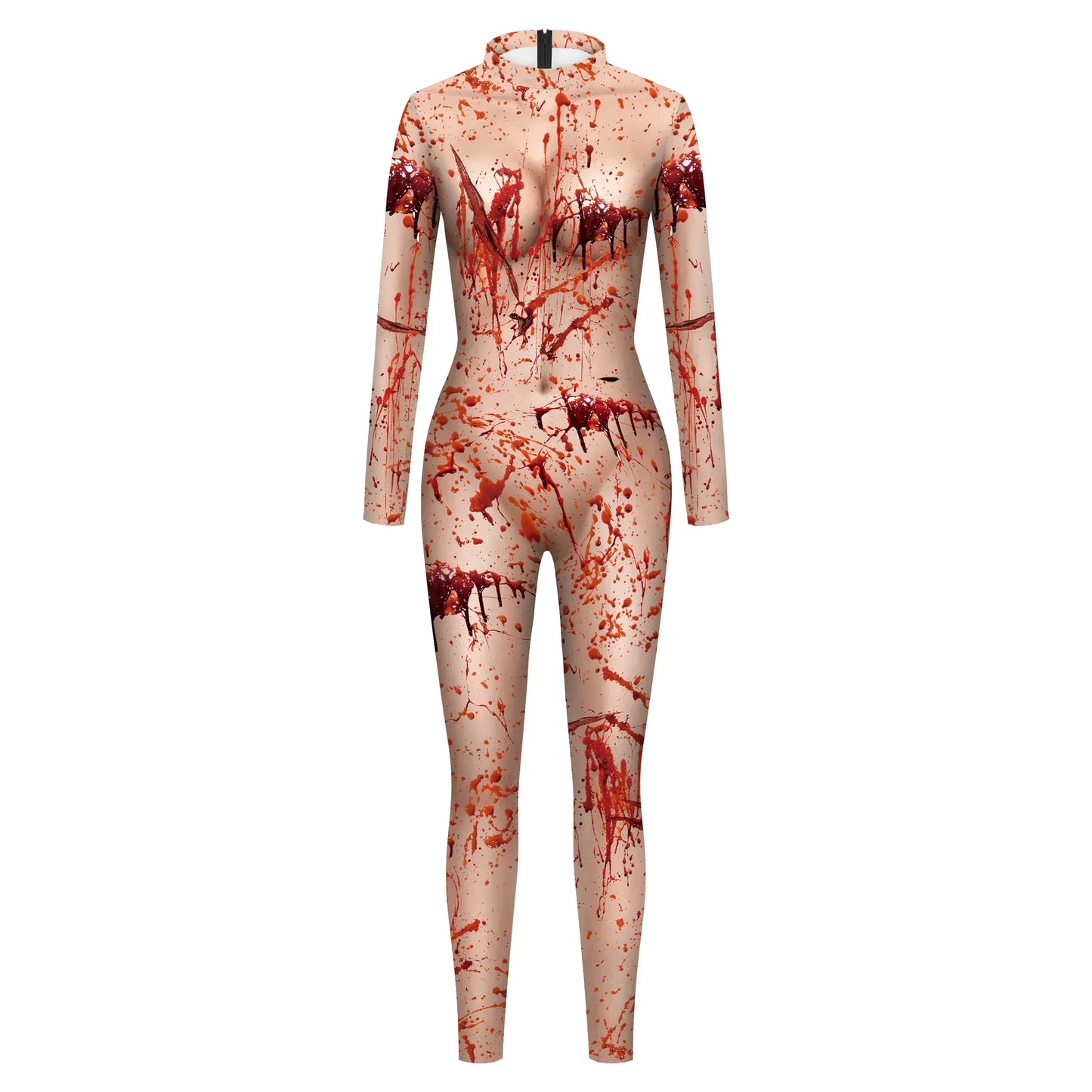 Halloween Cosplay Costumes Women Jumpsuit  Adult Scary Blood Scar 3D Print Nurse Uniform Sexy Slim Terror Party Bodysuit Zenti