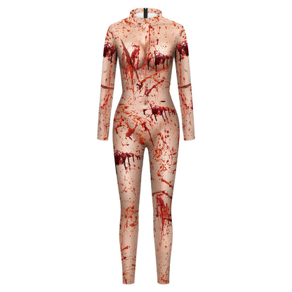 Halloween Cosplay Costumes Women Jumpsuit  Adult Scary Blood Scar 3D Print Nurse Uniform Sexy Slim Terror Party Bodysuit Zenti