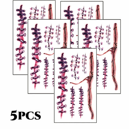 10pcs 3D Fake Scar Tattoos Sticker Body Face Realistic Scab Temporary Tattoos Halloween Horror Wound Bloody DIY Makeup Stickers