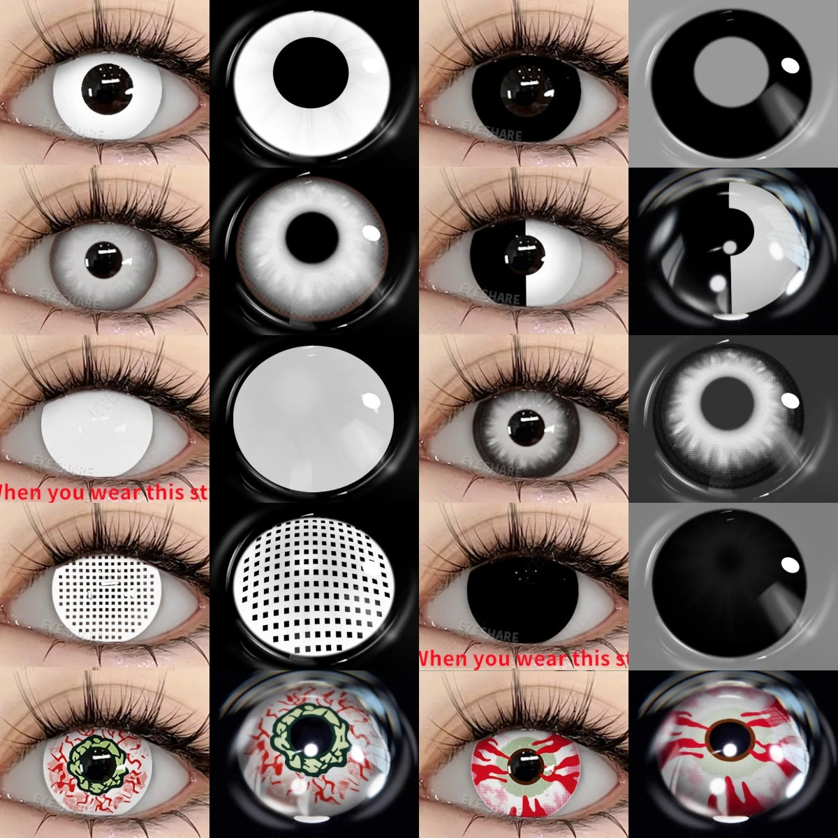 EYESHARE 1Pair Colored Contact Lenses for Eyes White Lenses Cosplay Contact Lenses Crazy Lenses Halloween Eyes Lens Black Lenses