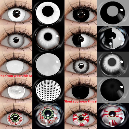 EYESHARE 1Pair Colored Contact Lenses for Eyes White Lenses Cosplay Contact Lenses Crazy Lenses Halloween Eyes Lens Black Lenses