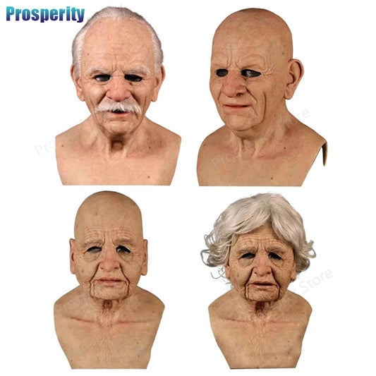 Elderly Woman Man Mask Wrinkle Full For Head Mask Grandpa/Grandma s