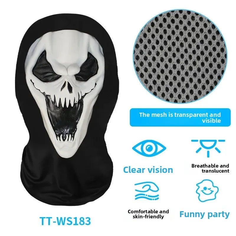 Digital Print Halloween Skeleton Death God Mask Scary Terror Prank Face Covering Mask Home Decoration Party Accessory