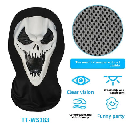 Digital Print Halloween Skeleton Death God Mask Scary Terror Prank Face Covering Mask Home Decoration Party Accessory