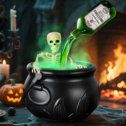 Witch Bowl Spooky Witch Mist Maker Floating Bottle Black Plastic Cauldron & Skeleton  Decor LED