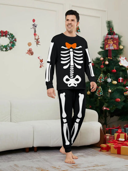 Happy Halloween Family Matching Outfits Skeleton Print Parent-child