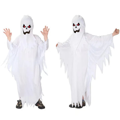 Child Boy Girl Scary White Ghost Halloween Cloak Kids Party Fancy Dress Horror Cape Cosplay Costume Masquerade Carnival Cloak