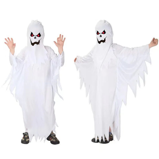 Child Boy Girl Scary White Ghost Halloween Cloak Kids Party Fancy Dress Horror Cape Cosplay Costume Masquerade Carnival Cloak