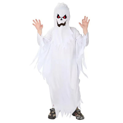 Child Boy Girl Scary White Ghost Halloween Cloak Kids Party Fancy Dress Horror Cape Cosplay Costume Masquerade Carnival Cloak