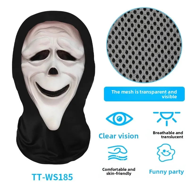 Digital Print Halloween Skeleton Death God Mask Scary Terror Prank Face Covering Mask Home Decoration Party Accessory