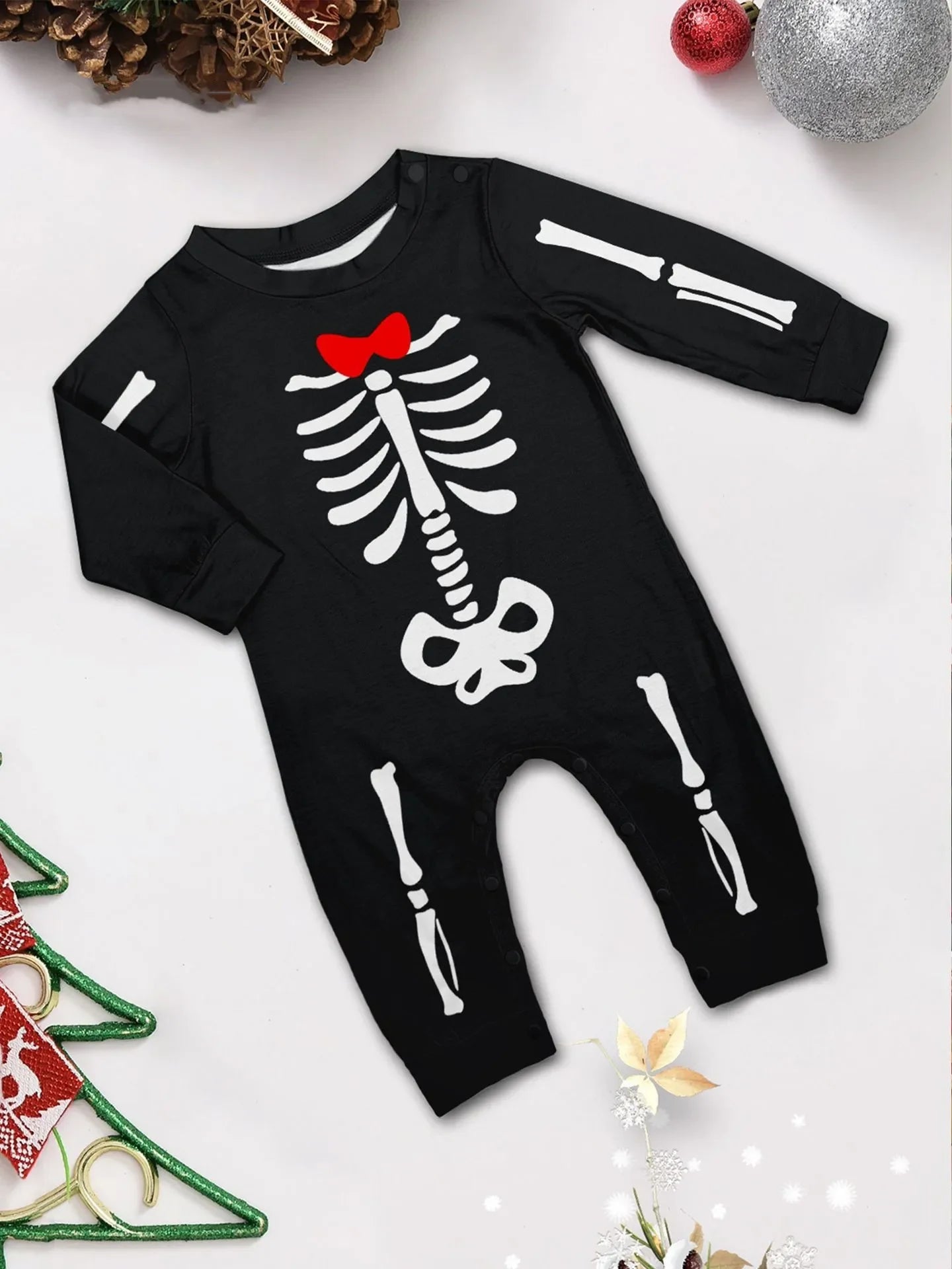 Happy Halloween Family Matching Outfits Skeleton Print Parent-child
