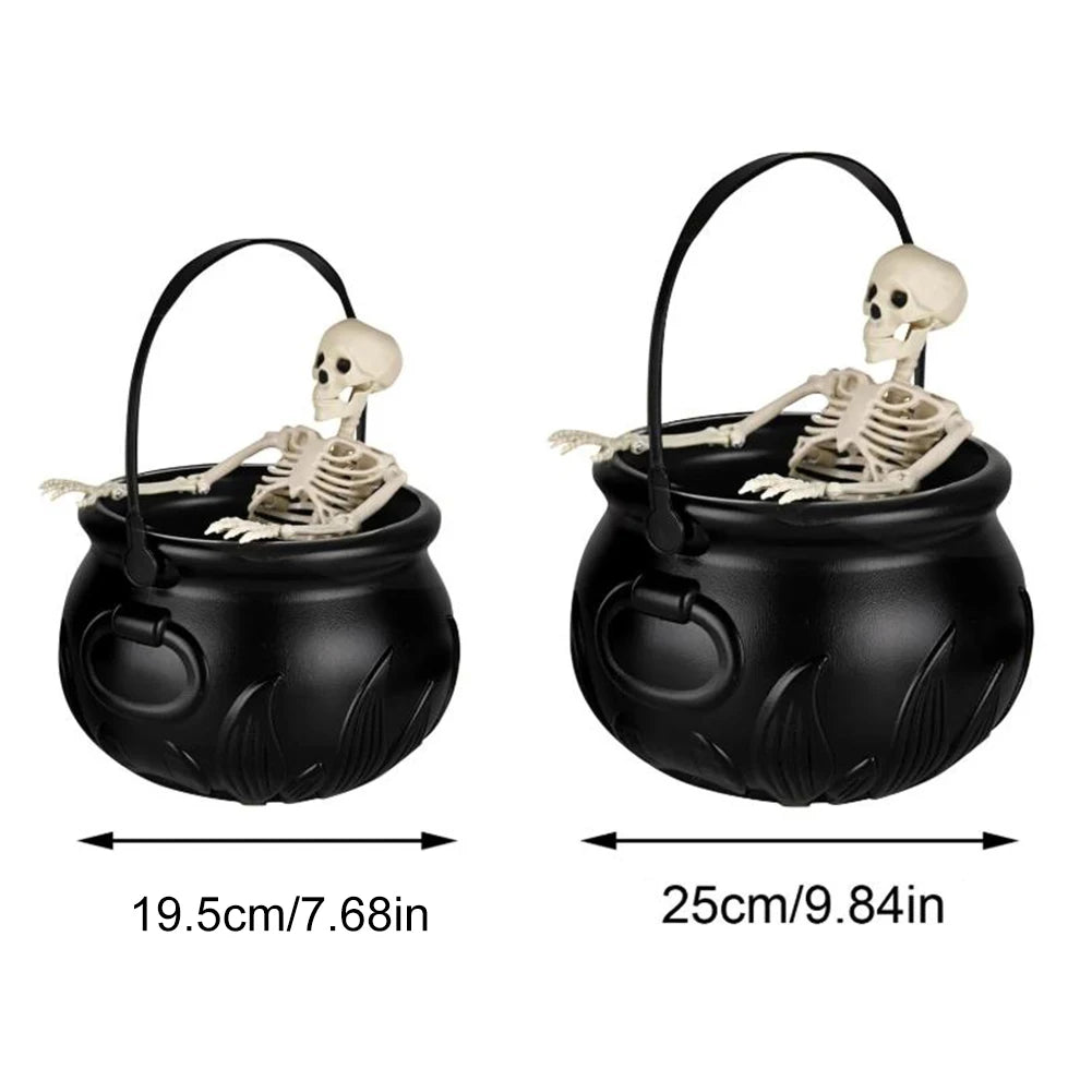 Witch Bowl Spooky Witch Mist Maker Floating Bottle Black Plastic Cauldron & Skeleton  Decor LED