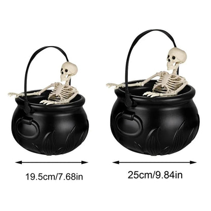 Witch Bowl Spooky Witch Mist Maker Floating Bottle Black Plastic Cauldron & Skeleton  Decor LED