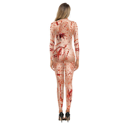 Halloween Cosplay Costumes Women Jumpsuit  Adult Scary Blood Scar 3D Print Nurse Uniform Sexy Slim Terror Party Bodysuit Zenti