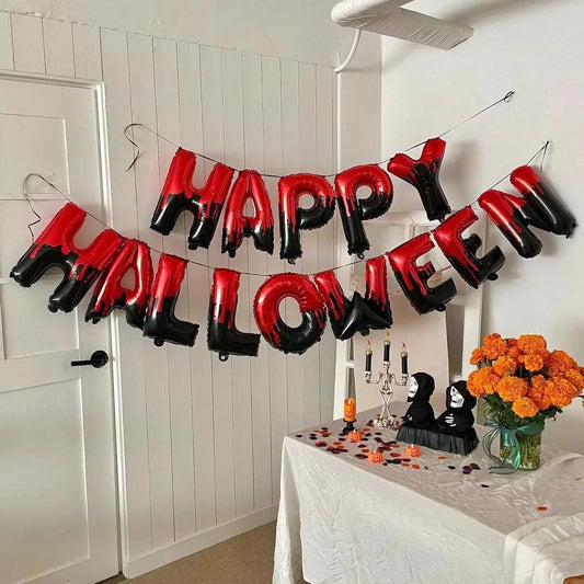 14pcs Happy Halloween Happy Black Orange Silver Letter Combination Set Party Decoration Balloon Wall Background Decoration