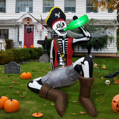 OurWarm Halloween Inflatables  Skeleton Decorations Pirate Skeleton Sitting and Drinking , for Yard, Garden, Cemetery