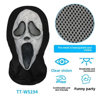 Digital Print Halloween Skeleton Death God Mask Scary Terror Prank Face Covering Mask Home Decoration Party Accessory