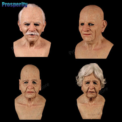 Elderly Woman Man Mask Wrinkle Full For Head Mask Grandpa/Grandma s