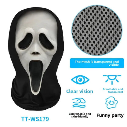 Digital Print Halloween Skeleton Death God Mask Scary Terror Prank Face Covering Mask Home Decoration Party Accessory