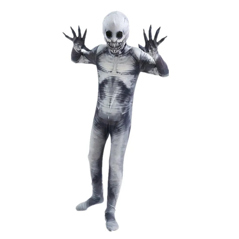 Halloween Ghost Skin Costume, Shadow Demon Bodysuit Costume for Kids Dress Up Party Grim Reaper Costume Scary Skeleton Tights