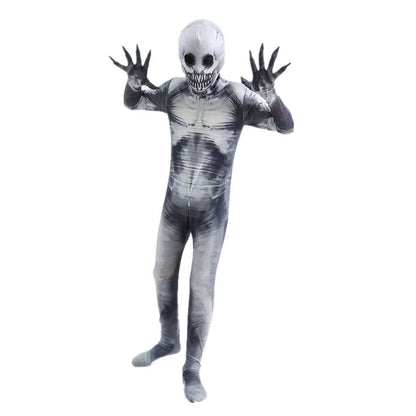 Halloween Ghost Skin Costume, Shadow Demon Bodysuit Costume for Kids Dress Up Party Grim Reaper Costume Scary Skeleton Tights
